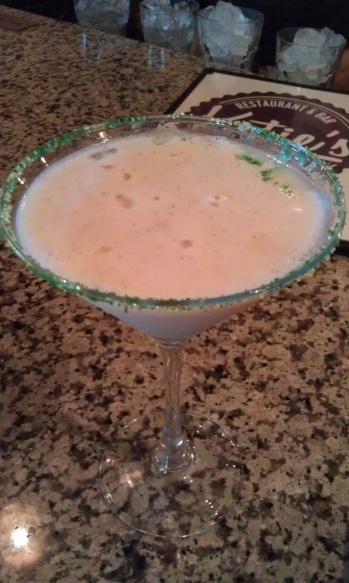 King Cake Martini rimmed with sprinkles